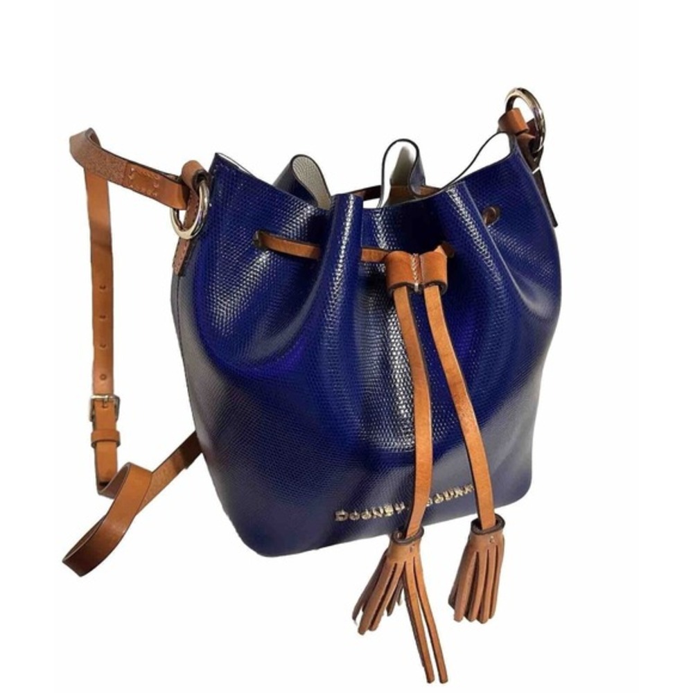 Dooney & Bourke Serena Drawstring Crossbody Blue Lizard Embossed Leather 104-29 - Picture 11 of 16